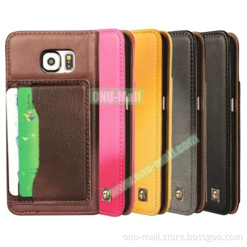 With Card Slots on the Back Lambskin Wallet Style Genuine Leather Case for Samsung Galaxy S6 Cover